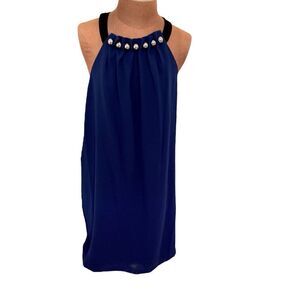 BCBG MaxAzria Imperial Blue "ROYA" Beaded Halter Shift Dress Size Medium NWOT